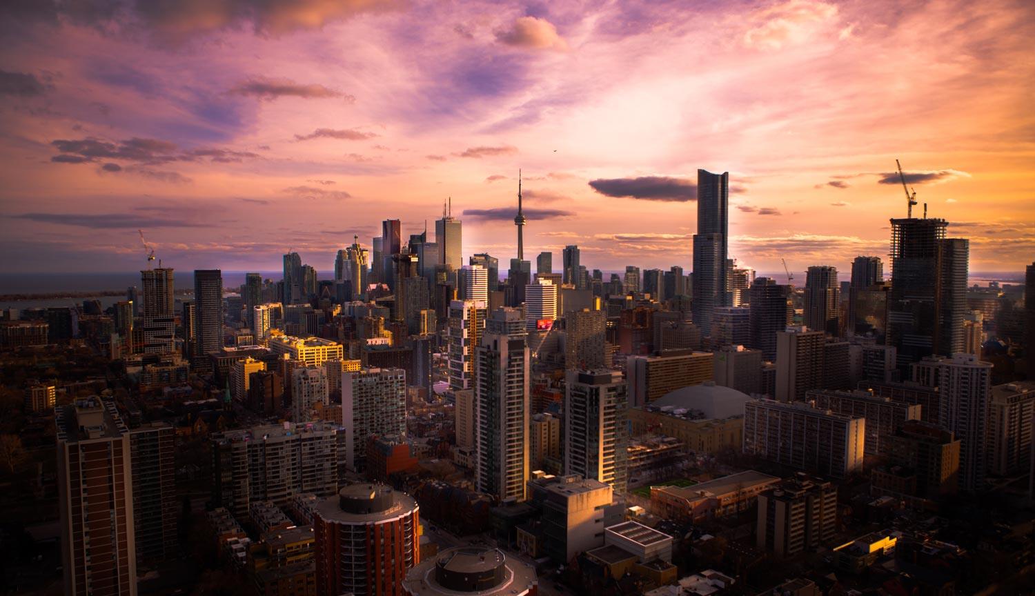 Toronto city skyline at sunset